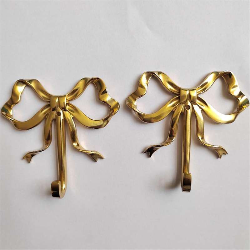 2 Pcs Bow Hook Towel Robe Hook, Brass Wall Hook Wall Hanging Towel Hook for Bathroom Bedroom Bathrob