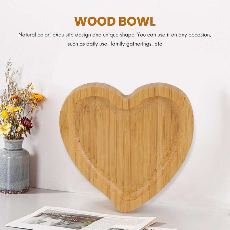 2 Pcs Bamboo Heart Shape Dessert Plate Practical Serving Tray Fruits Dish Food Platter Party