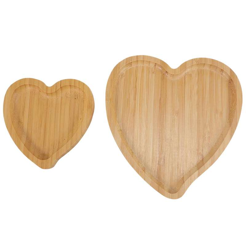 2 Pcs Bamboo Heart Shape Dessert Plate Practical Serving Tray Fruits Dish Food Platter Party