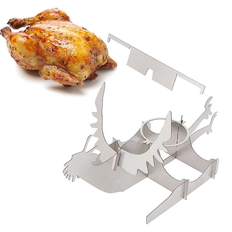 2 Pcs Bbq Chicken Rack-portable Stainless Steel Grill Holder with Beer Holder for Camping and Family