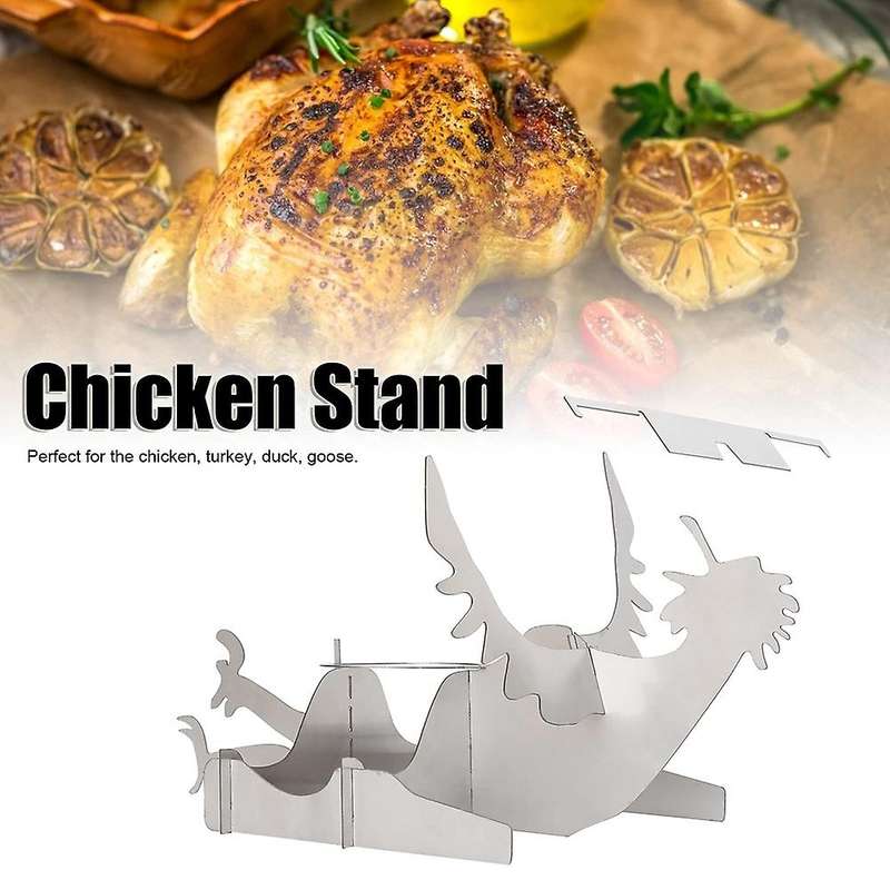 2 Pcs Bbq Chicken Rack-portable Stainless Steel Grill Holder with Beer Holder for Camping and Family