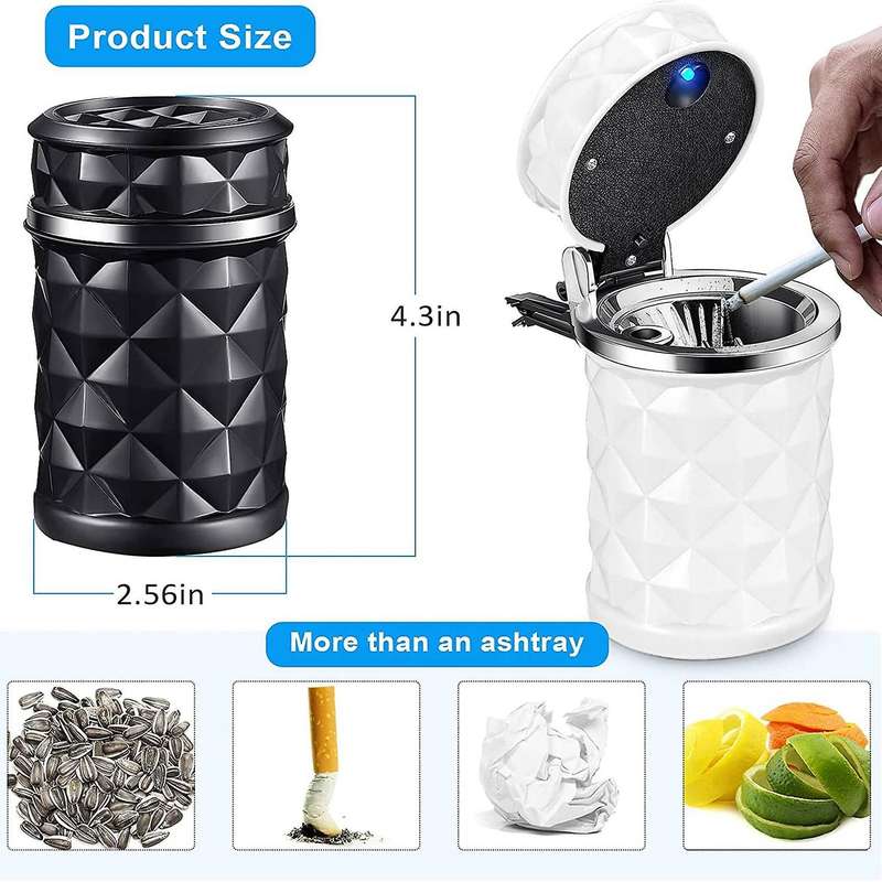 2 Pcs Car Ashtray with Lid Smell Proof,Car Cylinder Portable with Blue LED Light Lighter Cylinder St
