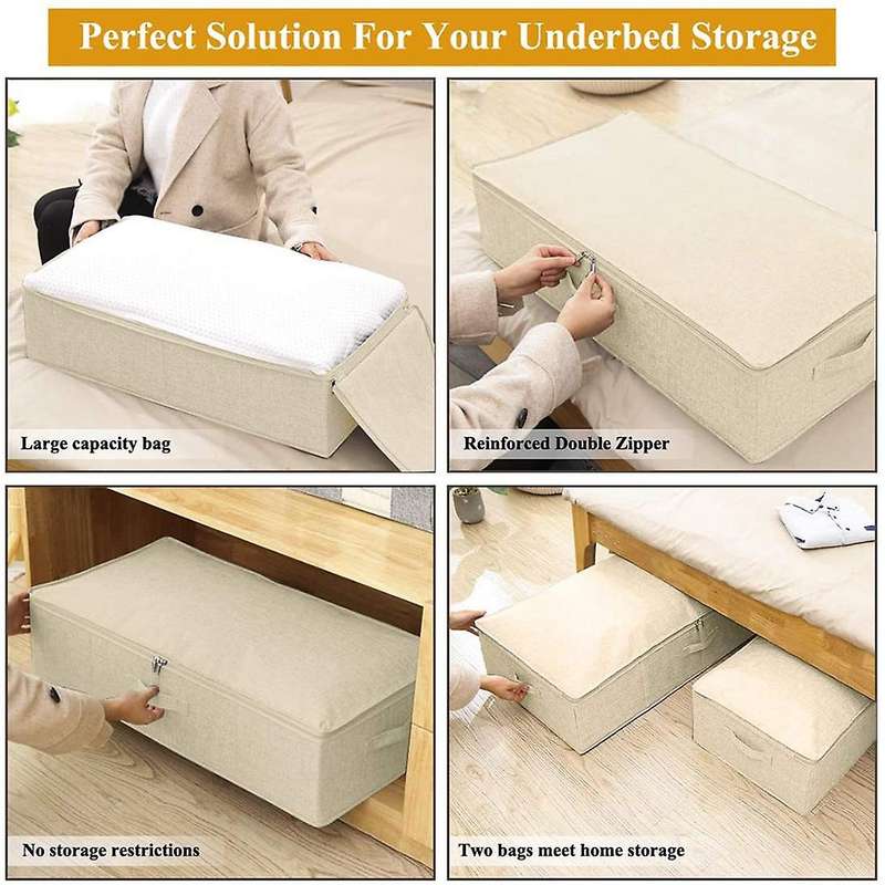 2 PCS Clothing Storage Bag with Handles,Large-Capacity Foldable Under Bed Storage Box,for Blankets,P