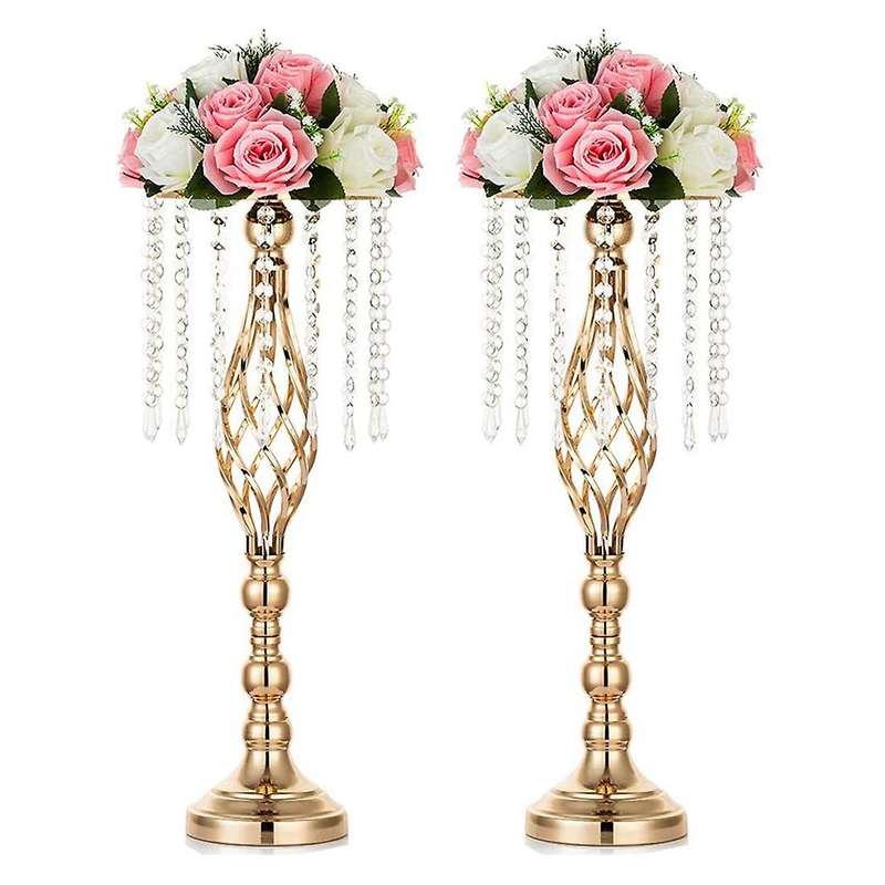2 Pcs Crystal Flower Stand Wedding Centerpieces for Tables, Tabletop Metal Flower Vase for Wedding P