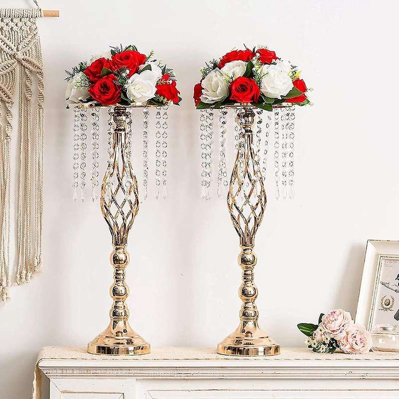 2 Pcs Crystal Flower Stand Wedding Centerpieces for Tables, Tabletop Metal Flower Vase for Wedding P