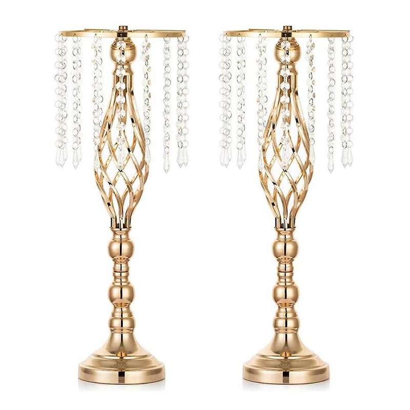 2 Pcs Crystal Flower Stand Wedding Centerpieces for Tables, Tabletop Metal Flower Vase for Wedding P