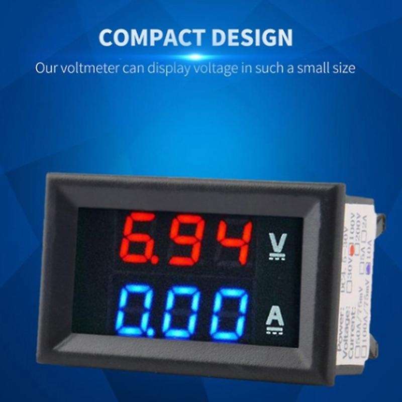 2 Pcs DC 100V 10A Voltmeter Ammeter Blue + Red LED Amp Dual Digital Volt Meter Gauge 4-Wire High Vol