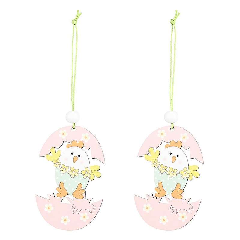 2 Pcs Easter Pendant for Bunny Egg Shell Rabbit Wooden Hanging Ornaments Pendant for Home Party Dec