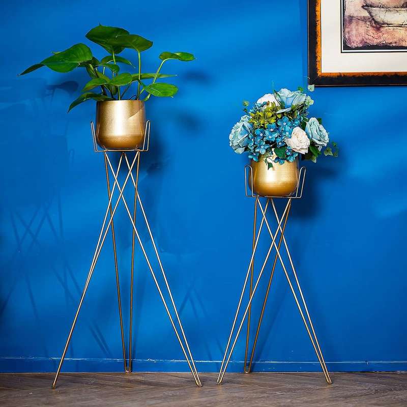 2 Pcs Flower Vases for Table Gold Vases Wedding Tabletop Planter Flower Pot with Drainage Hole for H