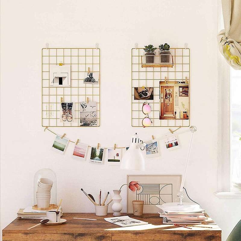 2 Pcs Grid Photo Wall,Photo Display Wall,Mesh Wall Decor,Multifunctional Hanging Picture Wall,DIY,S