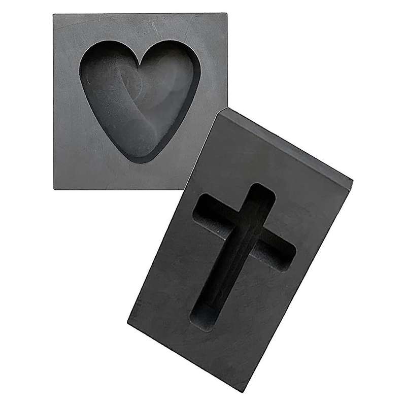 2 PCS Graphite Ingot Mold Melting Casting Mold for Gold Silver Copper Brass Zinc, Heart Shape & Shap