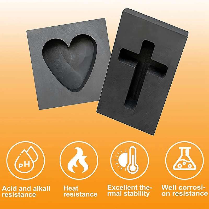2 PCS Graphite Ingot Mold Melting Casting Mold for Gold Silver Copper Brass Zinc, Heart Shape & Shap