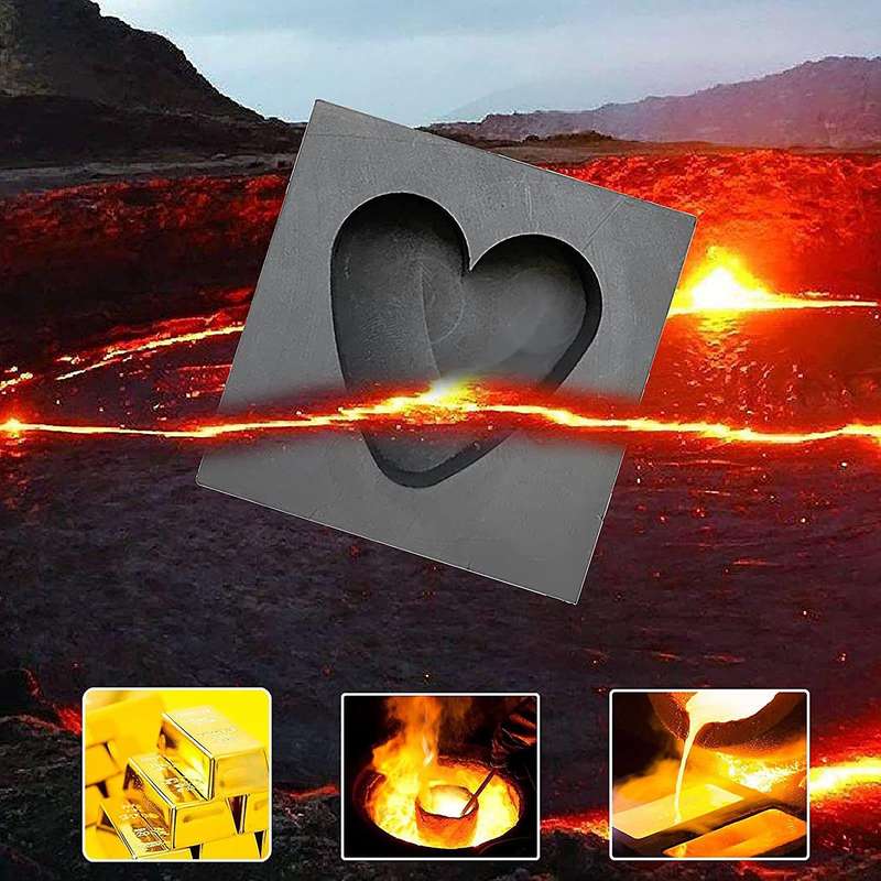 2 PCS Graphite Ingot Mold Melting Casting Mold for Gold Silver Copper Brass Zinc, Heart Shape & Shap