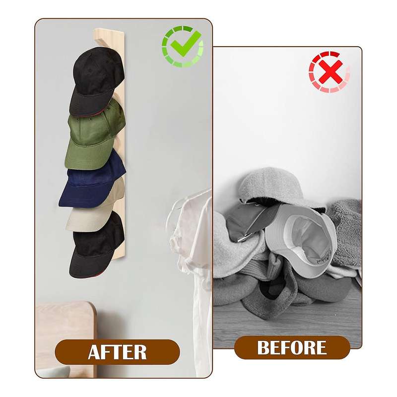 2 Pcs Hat Rack for Wall Wooden Baseball Caps Organizer Wall Mount Baseball Hat Holder Vertical Hat R