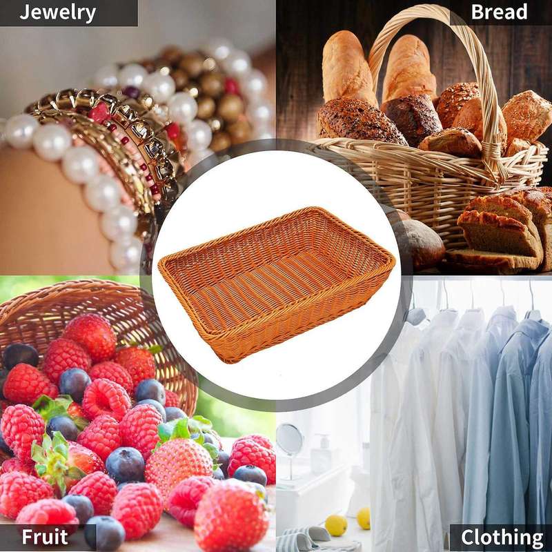 2 Pcs Hand-woven Rattan Woven Bread Basket,wicker Food Serving Basket for Fruit,vegetables,home Kit