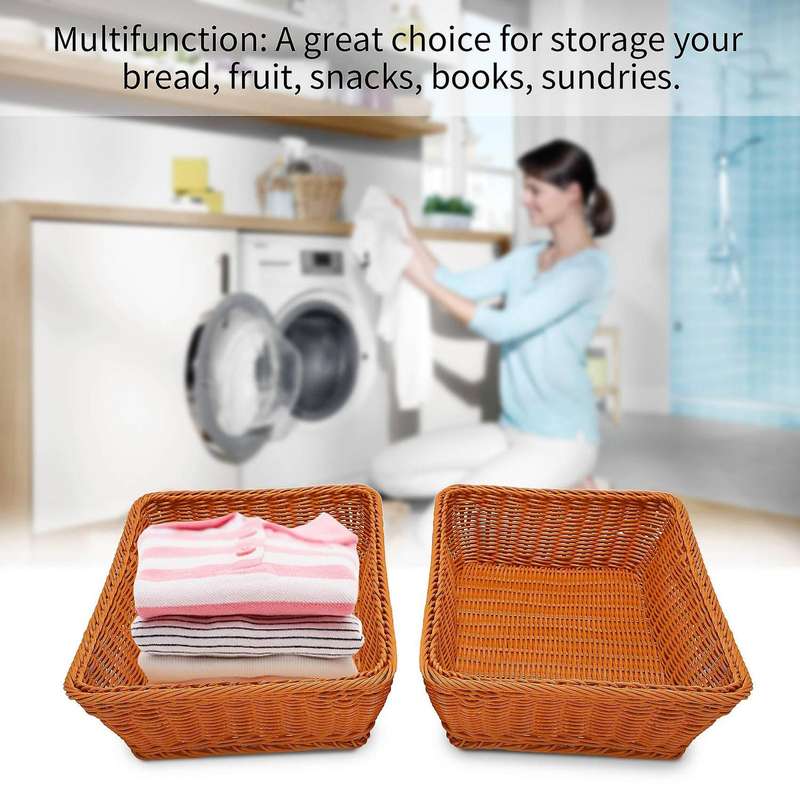 2 Pcs Hand-woven Rattan Woven Bread Basket,wicker Food Serving Basket for Fruit,vegetables,home Kit