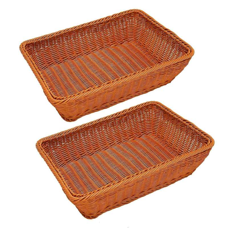 2 Pcs Hand-woven Rattan Woven Bread Basket,wicker Food Serving Basket for Fruit,vegetables,home Kit