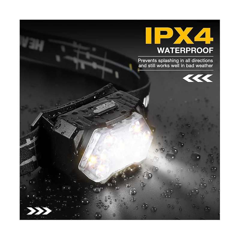 2 Pcs Head Light with Red Light Induction Mode Waterproof Lighting Are Suitable for Running, Riding