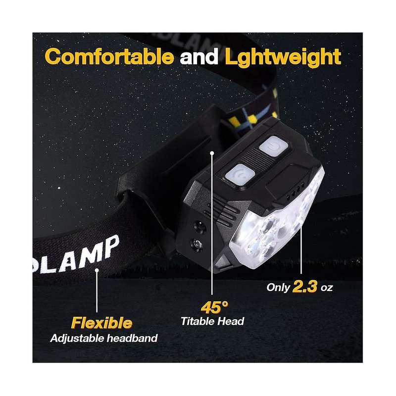 2 Pcs Head Light with Red Light Induction Mode Waterproof Lighting Are Suitable for Running, Riding