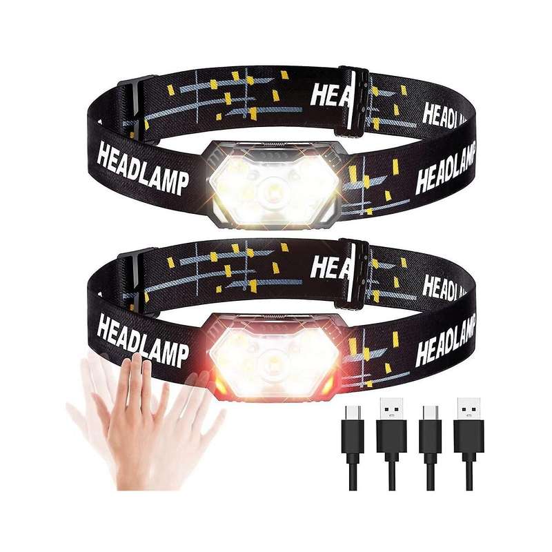 2 Pcs Head Light with Red Light Induction Mode Waterproof Lighting Are Suitable for Running, Riding