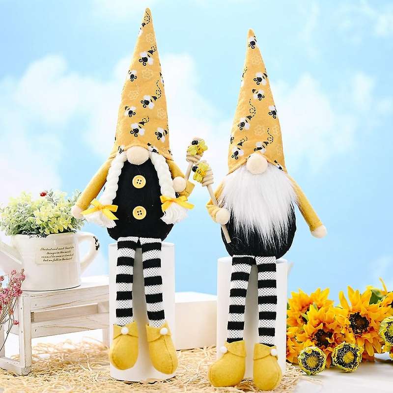2 Pcs Long Legs Bee Gnome Scandinavian Tomte Nisse Swedish Faceless Doll Bee Ornament for Home Desk
