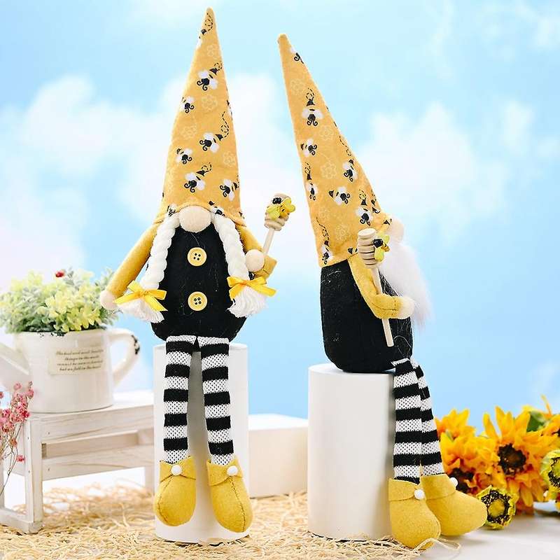 2 Pcs Long Legs Bee Gnome Scandinavian Tomte Nisse Swedish Faceless Doll Bee Ornament for Home Desk