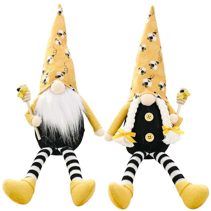 2 Pcs Long Legs Bee Gnome Scandinavian Tomte Nisse Swedish Faceless Doll Bee Ornament for Home Desk