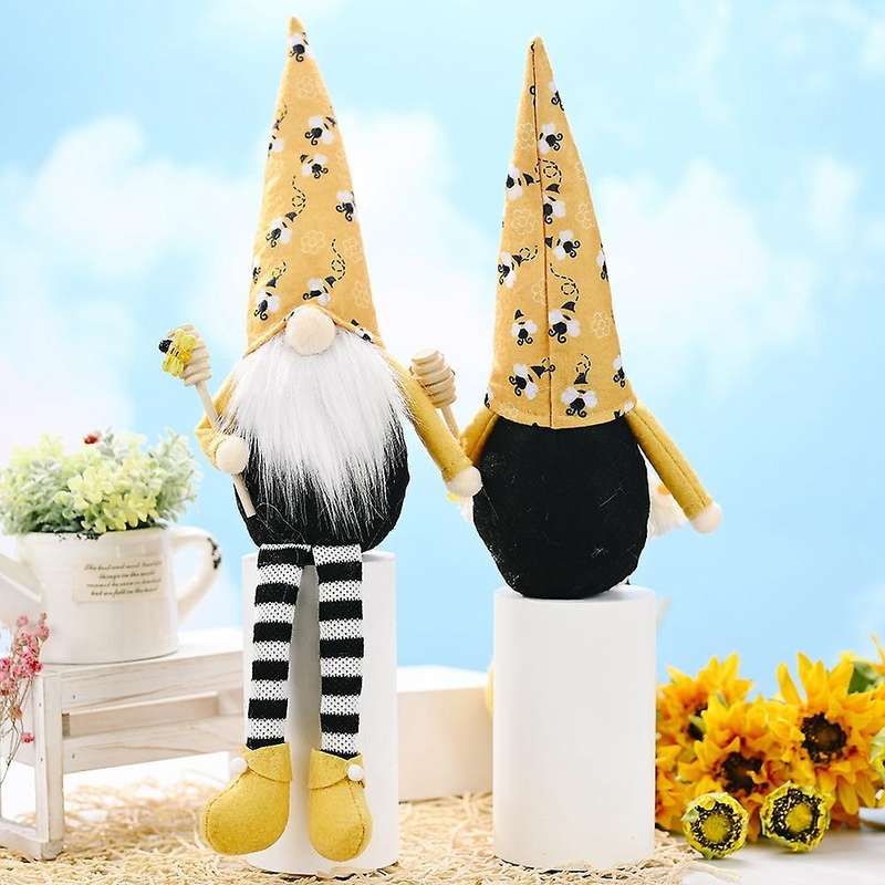 2 Pcs Long Legs Bee Gnome Scandinavian Tomte Nisse Swedish Faceless Doll Bee Ornament for Home Desk