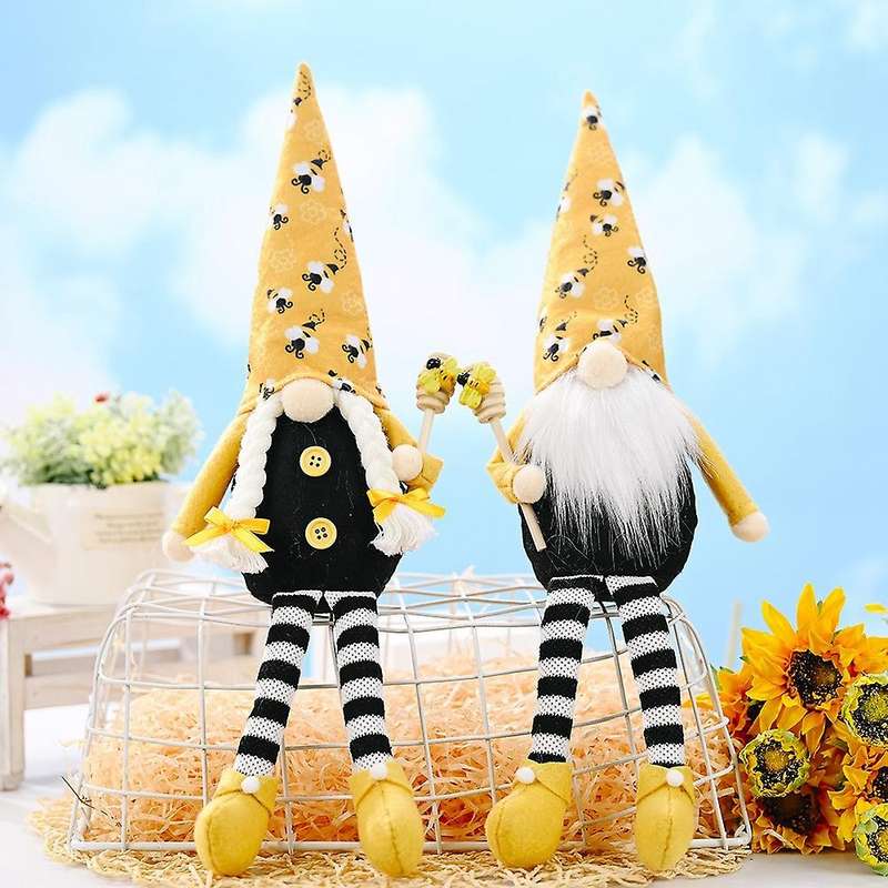 2 Pcs Long Legs Bee Gnome Scandinavian Tomte Nisse Swedish Faceless Doll Bee Ornament for Home Desk