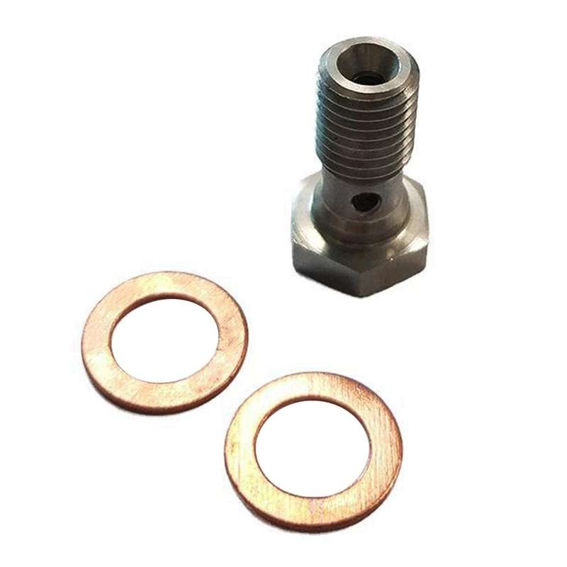 2 Pcs M10x1.25 Stainless Steel Bolts Brake Hose Line Fitting Adapter with 4 Pce M10 Copper Washers