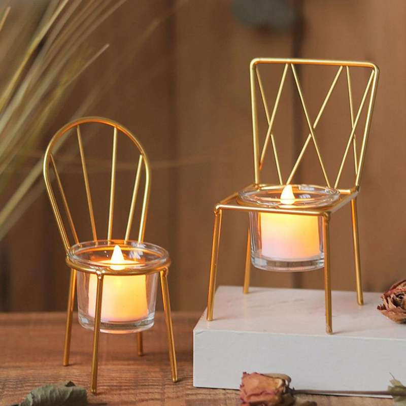 2 PCS Nordic Chair Shape Metal Candle Holder Desktop Candlestick Home Party Decor Wedding Dining Ta