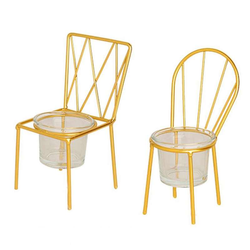 2 PCS Nordic Chair Shape Metal Candle Holder Desktop Candlestick Home Party Decor Wedding Dining Ta