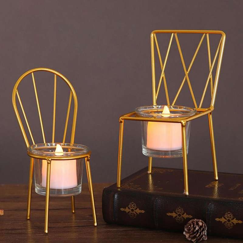 2 PCS Nordic Chair Shape Metal Candle Holder Desktop Candlestick Home Party Decor Wedding Dining Ta