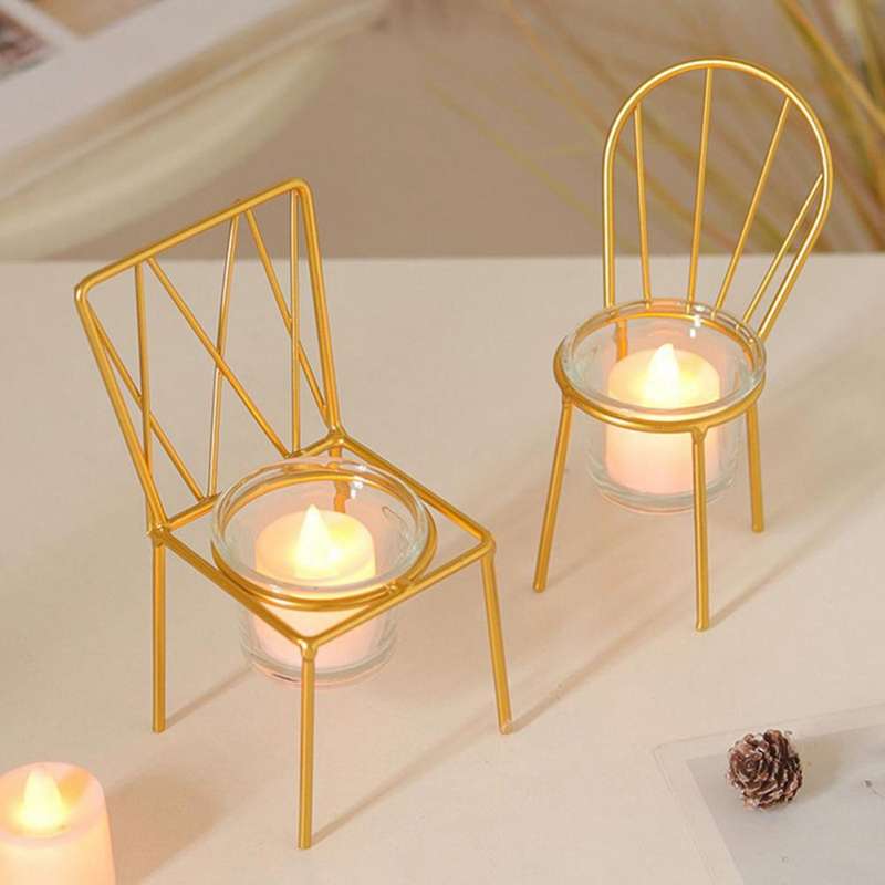 2 PCS Nordic Chair Shape Metal Candle Holder Desktop Candlestick Home Party Decor Wedding Dining Ta