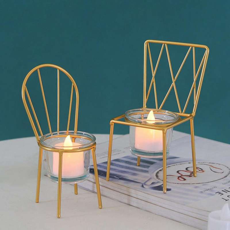 2 PCS Nordic Chair Shape Metal Candle Holder Desktop Candlestick Home Party Decor Wedding Dining Ta