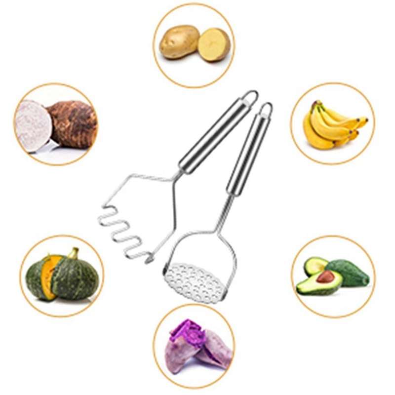 2 Pcs Potato Masher, Heavy Duty Stainless Steel Integrated Masher Kitchen Tool Wire Masher