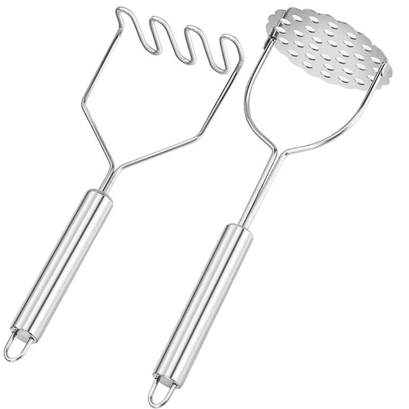 2 Pcs Potato Masher, Heavy Duty Stainless Steel Integrated Masher Kitchen Tool Wire Masher