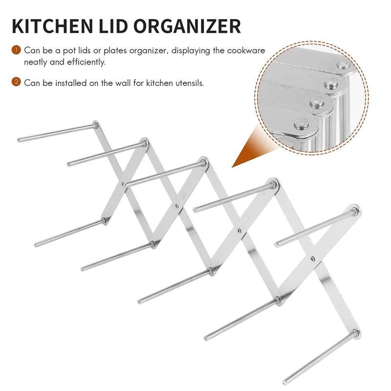 2 Pcs Pot Lid Organizer,foldable Stainless Steel Extended Bowl Rack Sink Plate Stand Holder Dish Dr