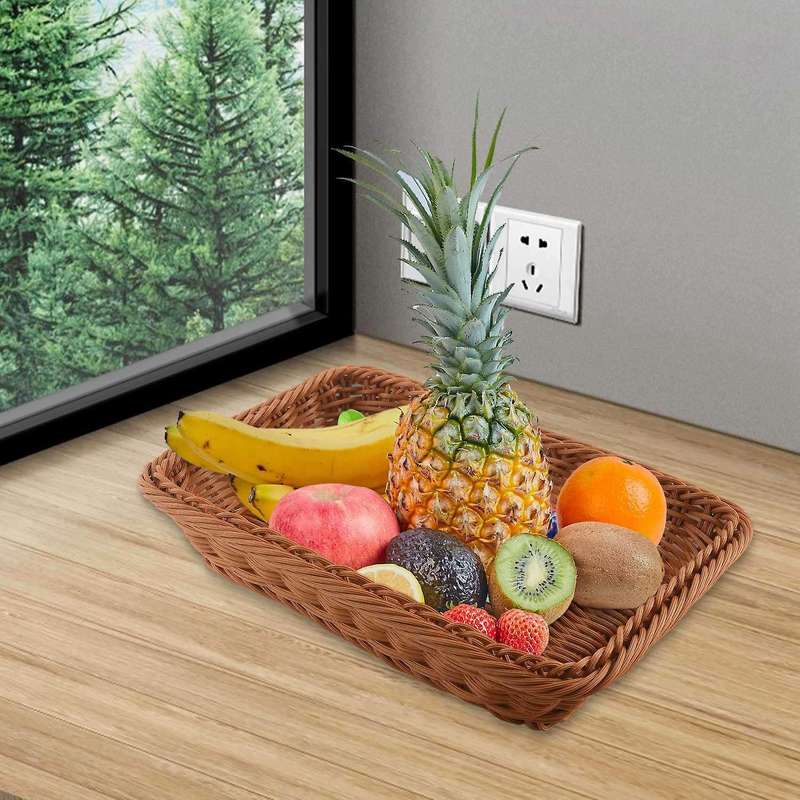 2 Pcs Rectangular Basket for Table Or Counter Display for Bread,fruits and Vegetables Wicker Basket