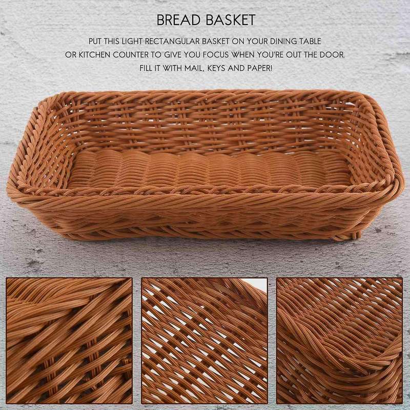 2 Pcs Rectangular Basket for Table Or Counter Display for Bread,fruits and Vegetables Wicker Basket