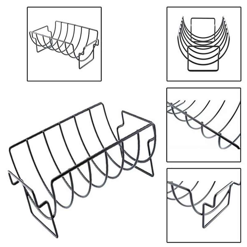 2 Pcs Rib Rack for Grill with Basting Brush,BBQ Ribs Holder for Smoking,Hold 6 Rib Rack,Non-Stick Ba