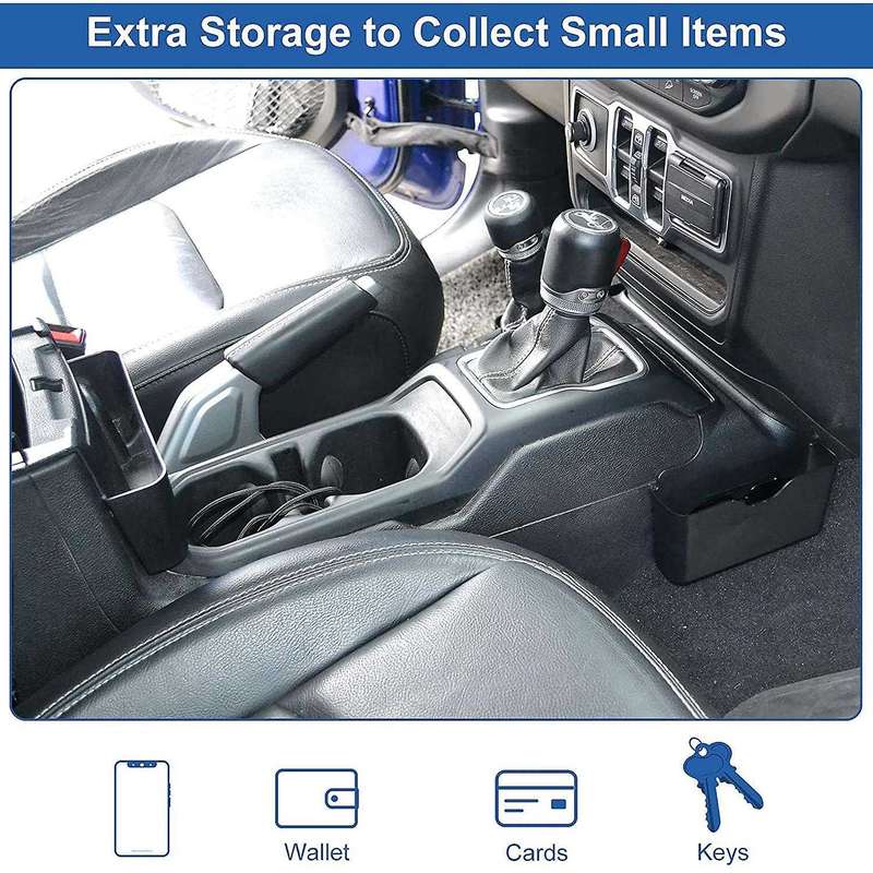 2 PCS Shifter Side Tray Organizer and Center Console Hanging Storage Box for Wrangler JL JT 2018-202