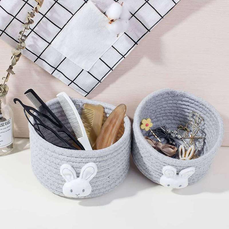 2 PCS Small Basket Mini Woven Baskets Cotton Rope Baskets Little Storage Basket for Organizing for N