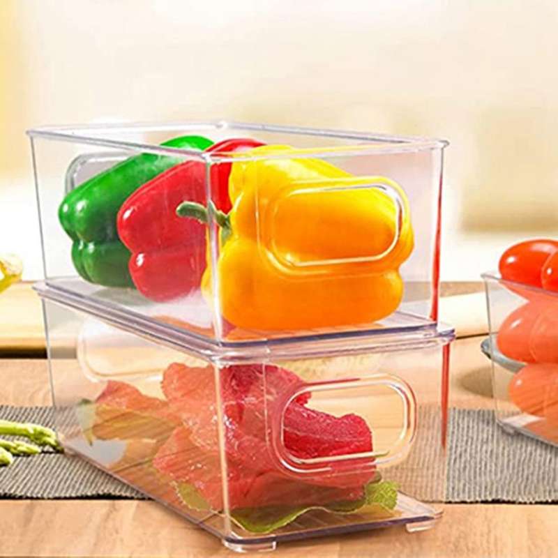 2 Pcs Stackable Plastic Storage Organizer Container Bins with Lids, Stackable Storage Bins with Han