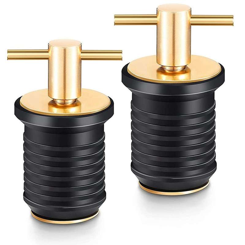 2 Pcs T-handle Drain Plug Twist-turn Marine Boat Drain Plugs Rubber Plugs with Brass Handle Boat Ma