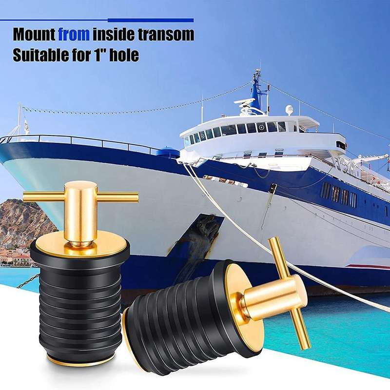 2 Pcs T-handle Drain Plug Twist-turn Marine Boat Drain Plugs Rubber Plugs with Brass Handle Boat Ma