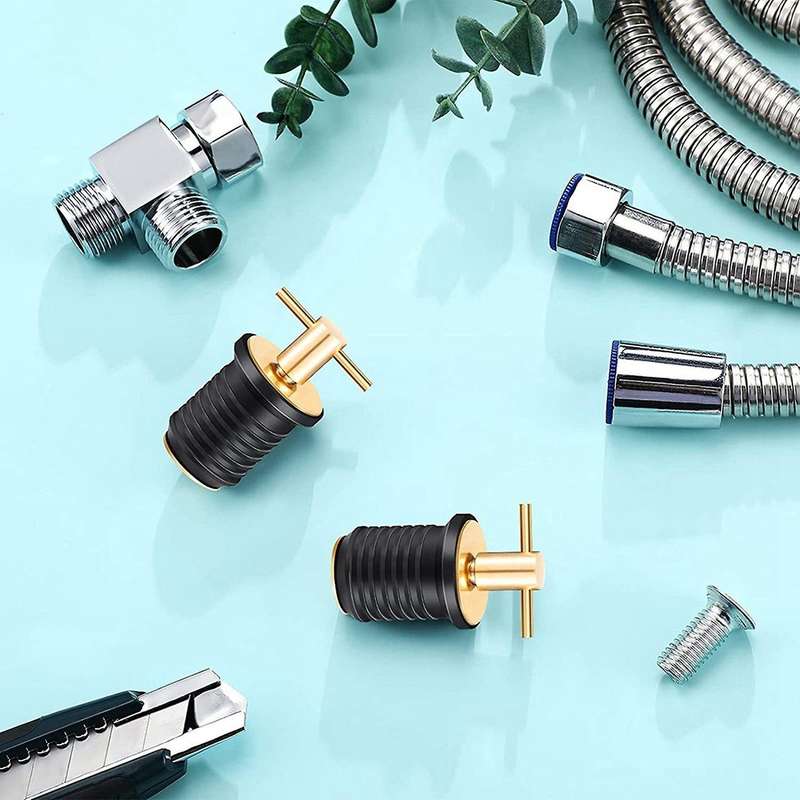 2 Pcs T-handle Drain Plug Twist-turn Marine Boat Drain Plugs Rubber Plugs with Brass Handle Boat Ma
