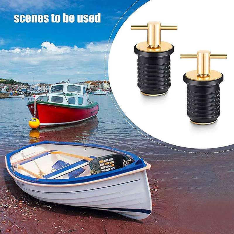 2 Pcs T-handle Drain Plug Twist-turn Marine Boat Drain Plugs Rubber Plugs with Brass Handle Boat Ma