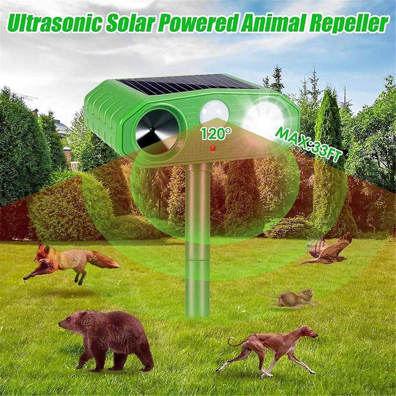 2 PCS Ultrasonic Animal Repellent Outdoor Solar Animal Repeller Waterproof with Motion Sensor LED St