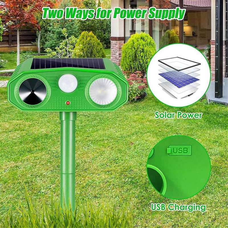 2 PCS Ultrasonic Animal Repellent Outdoor Solar Animal Repeller Waterproof with Motion Sensor LED St